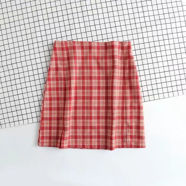 Damen-Minirock, Karo, Polyester, Bleistift-Silhouette-1