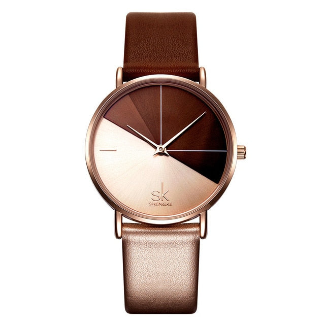 Herrenuhr, rund, diagonales Design, aus Edelstahl, mit PU-Lederband-6