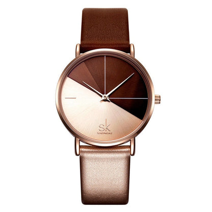 Herrenuhr, rund, diagonales Design, aus Edelstahl, mit PU-Lederband-6
