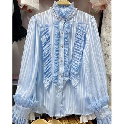 Damen-Blusenkleid Rollkragen Chiffon mit Rüschen-1