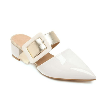 Damen-Sandalen, Mules, eckiges Teil, Lackleder-4
