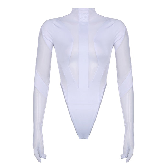 Damen-Body, Turtleneck, transparentes Mesh, Polyester, schmale Passform-1
