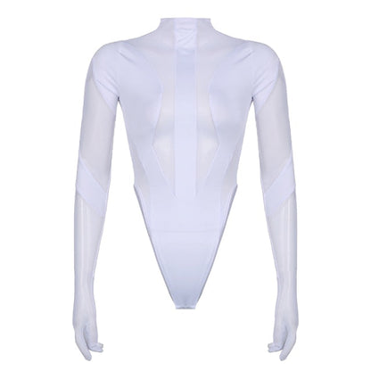 Damen-Body, Turtleneck, transparentes Mesh, Polyester, schmale Passform-1