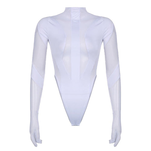 Damen-Body, Turtleneck, transparentes Mesh, Polyester, schmale Passform-1