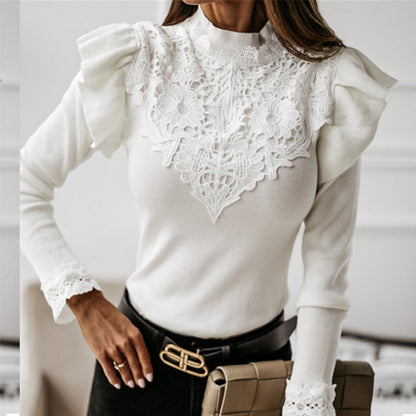 Variant image for Damen Bluse Lange Ärmel Hoher Kragen Polyester Eleganter Stil-3