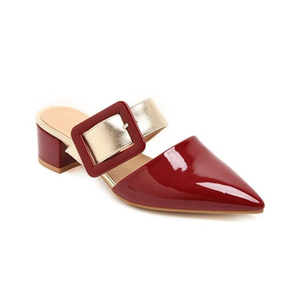 Damen-Sandalen, Mules, eckiges Teil, Lackleder-6