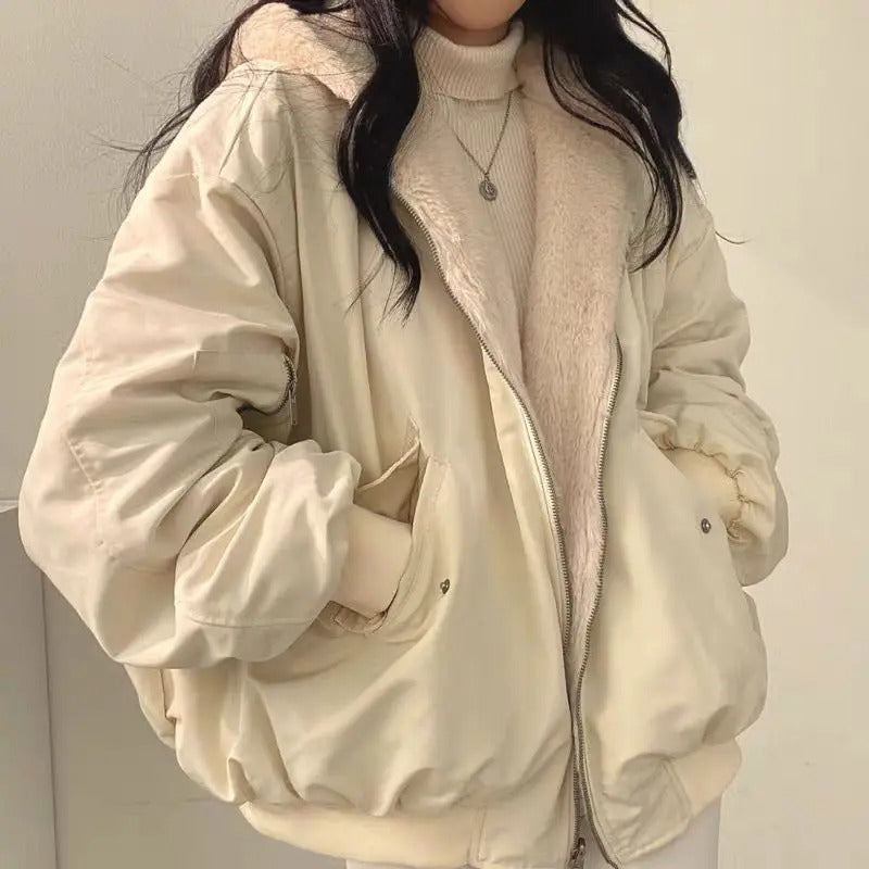 Damen-Lange Winterjacke, Doppellagiger Koreanischer Stil, Polyester 3
