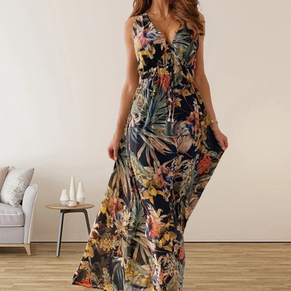 Damen-Kleid, bedruckt, leichtes Material, elegantes Design, für Sommer und Fest 1