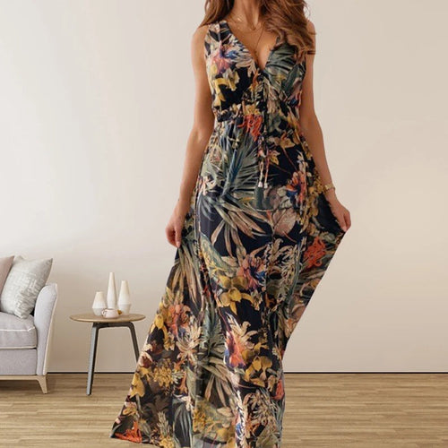Damen-Kleid, bedruckt, leichtes Material, elegantes Design, für Sommer und Fest 1