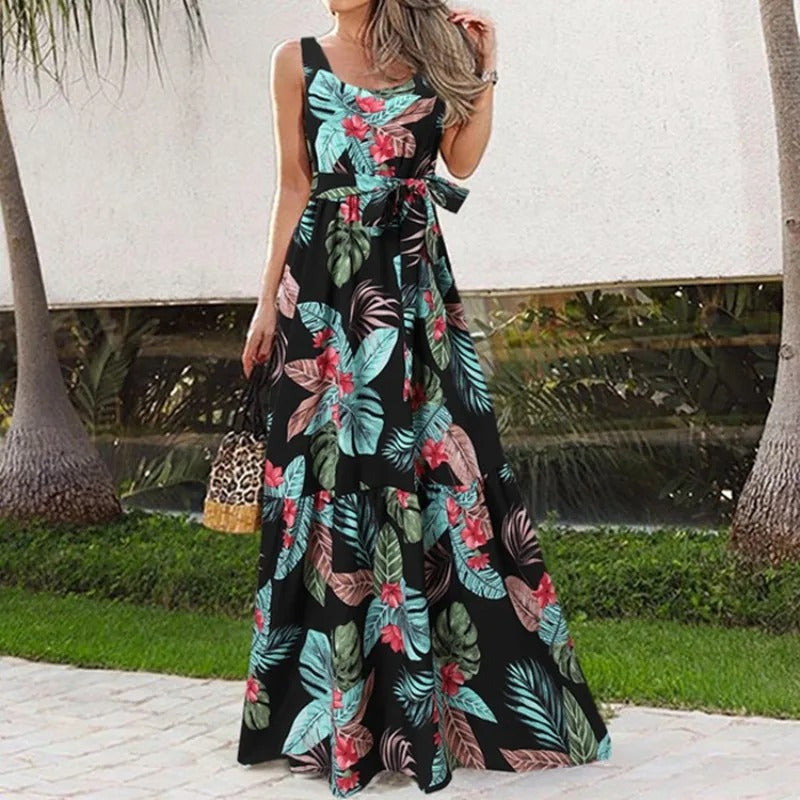 Damenkleid Geblümtes Muster Leichtes Material Eleganter Sommerstil-1