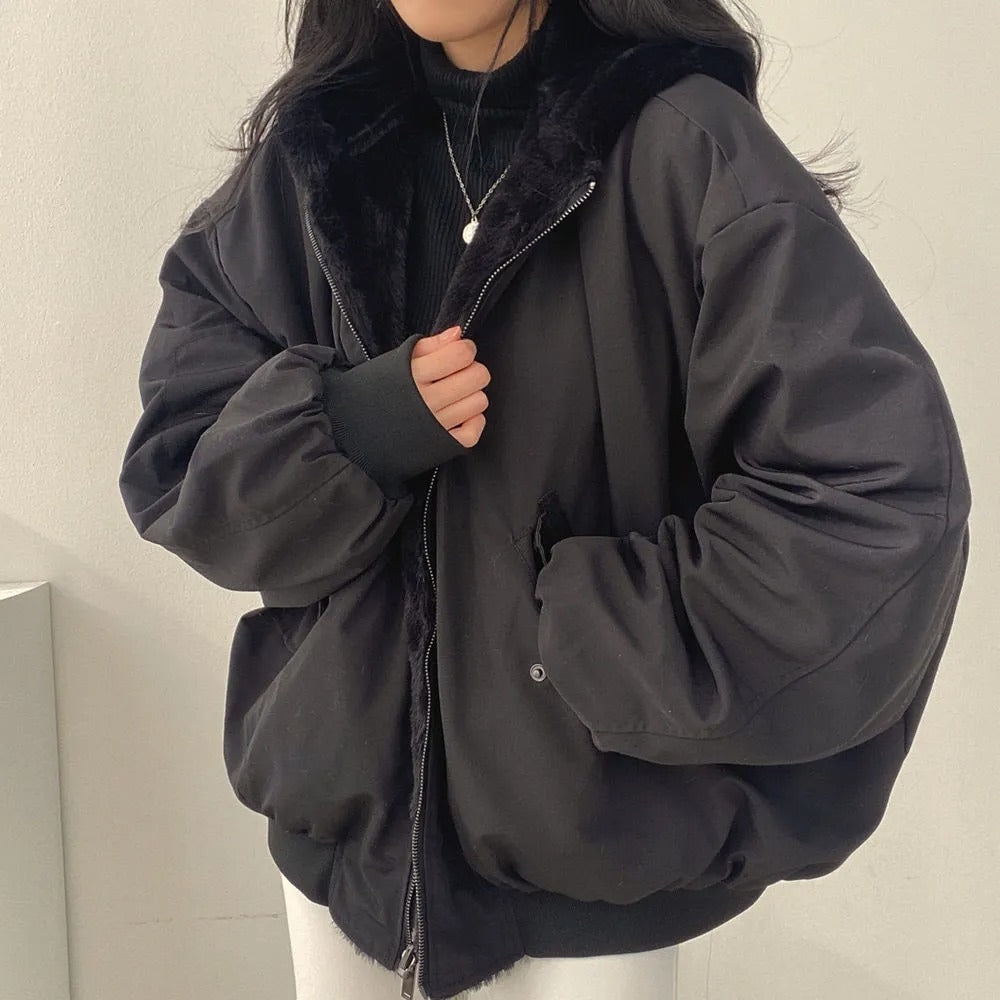 Damen-Lange Winterjacke, Doppellagiger Koreanischer Stil, Polyester 2