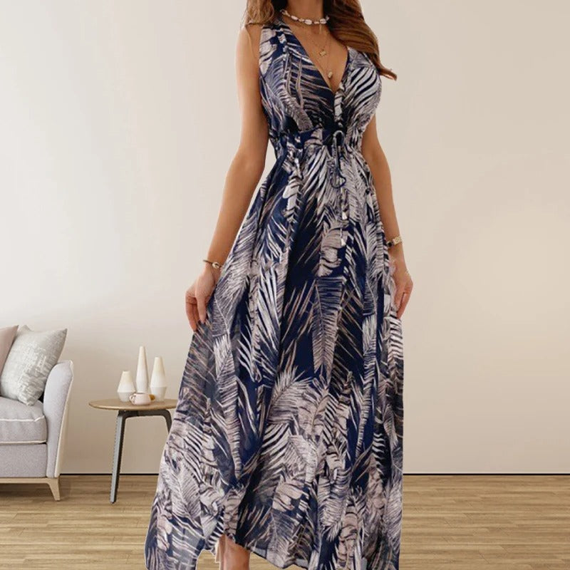 Damen-Kleid, bedruckt, leichtes Material, elegantes Design, für Sommer und Fest 2