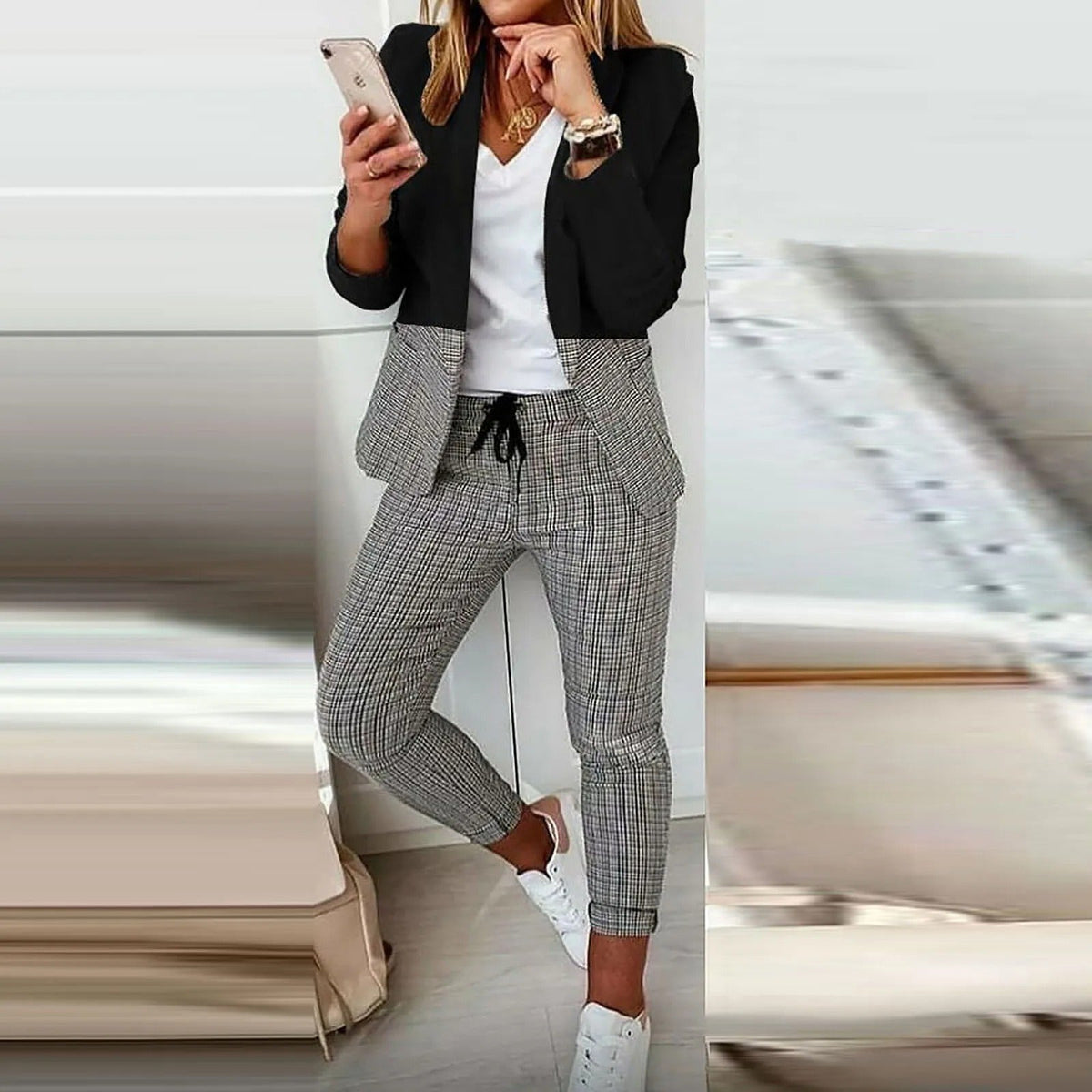Variant image for Damen-Hose, hohe Taille, Polyester-Baumwolle-6