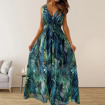 Damen-Kleid, bedruckt, leichtes Material, elegantes Design, für Sommer und Fest 7