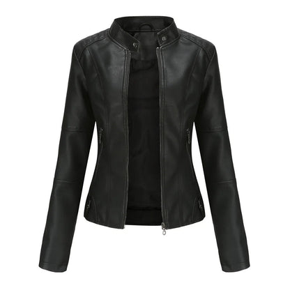 Elegante Damen-Lederjacke aus Kunstleder – Moderne reguläre Passform für Herbst und Frühling 1