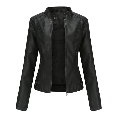 Elegante Damen-Lederjacke aus Kunstleder – Moderne reguläre Passform für Herbst und Frühling 1