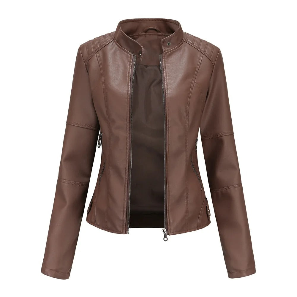 Elegante Damen-Lederjacke aus Kunstleder – Moderne reguläre Passform für Herbst und Frühling 8