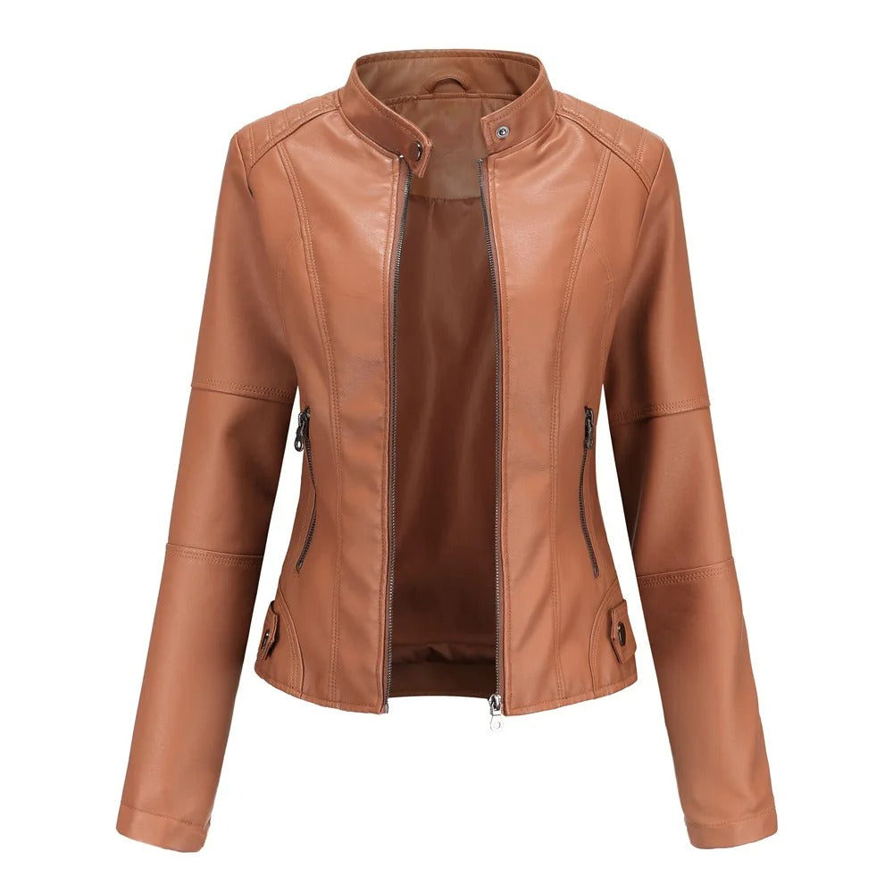 Elegante Damen-Lederjacke aus Kunstleder – Moderne reguläre Passform für Herbst und Frühling 6
