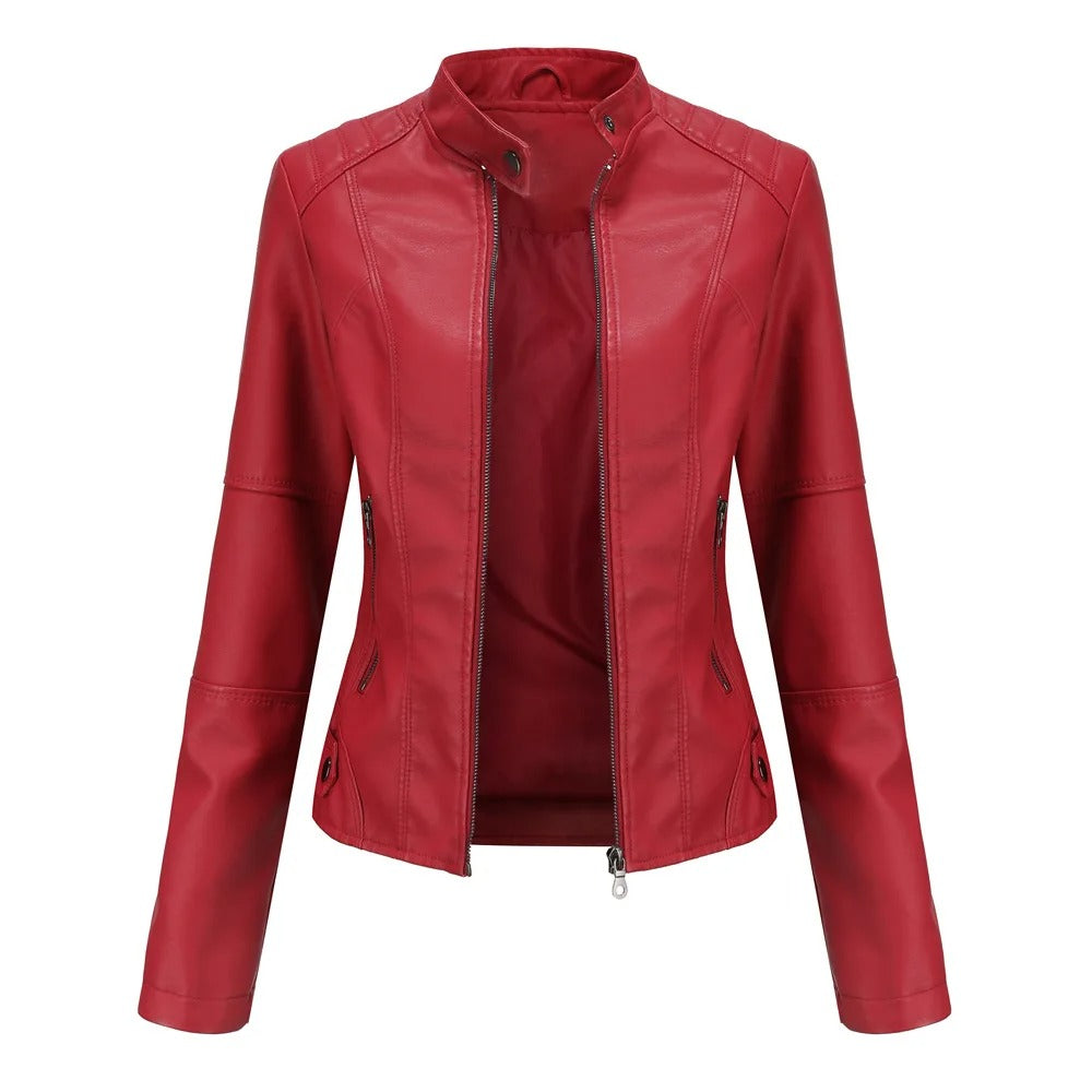 Elegante Damen-Lederjacke aus Kunstleder – Moderne reguläre Passform für Herbst und Frühling 12