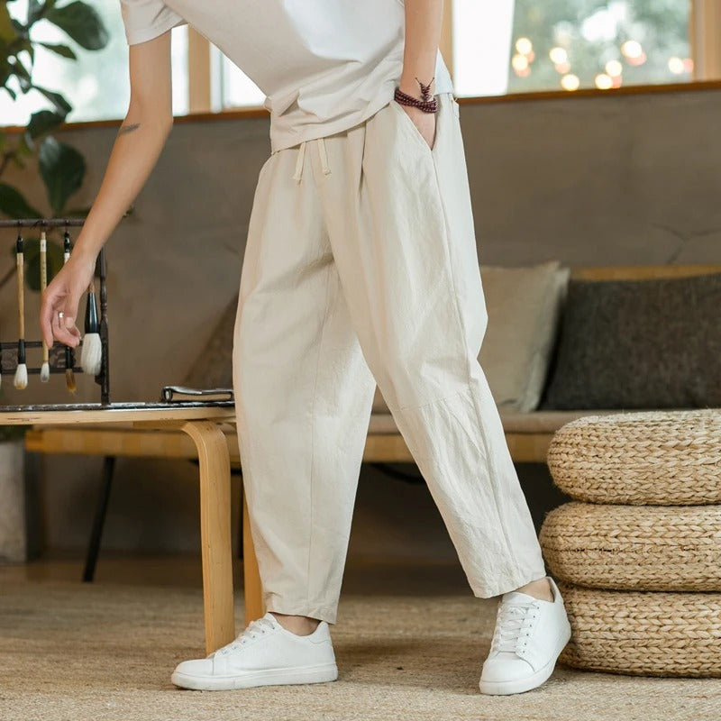 Herren-Hose, lässiges Leinen, klassisches Design-1