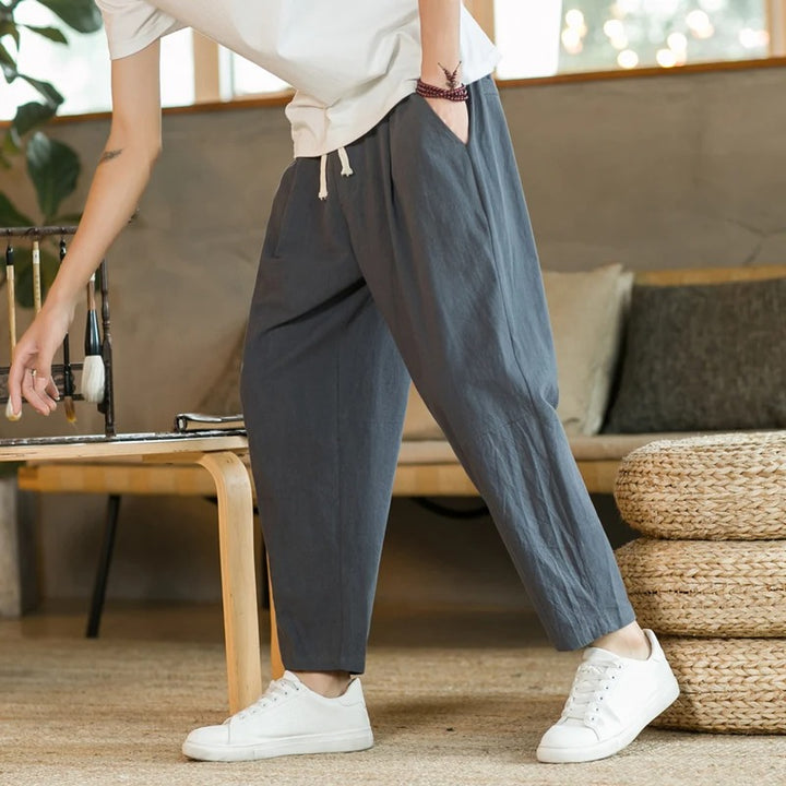 Herren-Hose, lässiges Leinen, klassisches Design-3