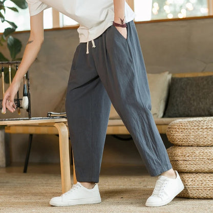 Herren-Hose, lässiges Leinen, klassisches Design-3