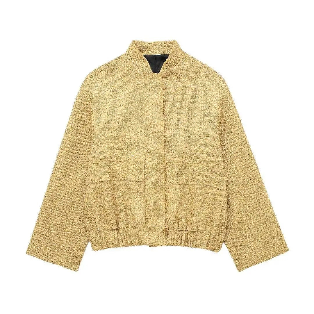 Damen-Mantel Übergroß mit goldfarbenen Pailletten Polyester-5