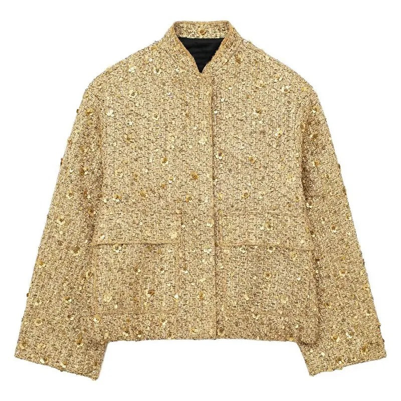Damen-Mantel Übergroß mit goldfarbenen Pailletten Polyester-3