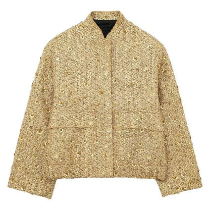 Damen-Mantel Übergroß mit goldfarbenen Pailletten Polyester-3