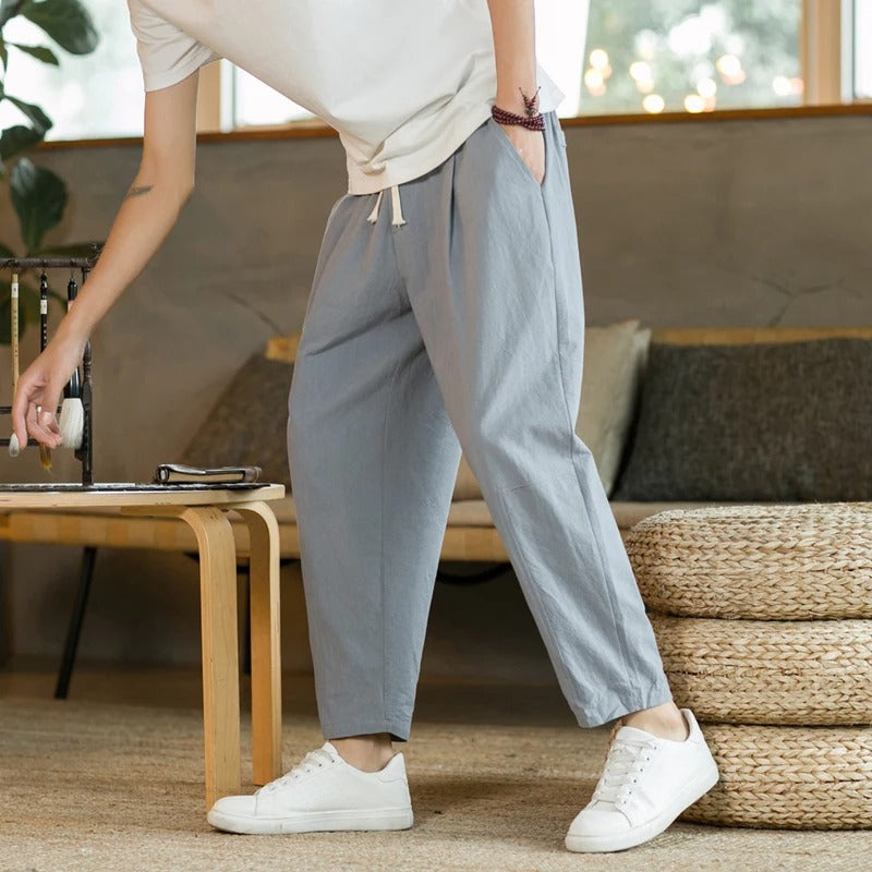 Herren-Hose, lässiges Leinen, klassisches Design-5