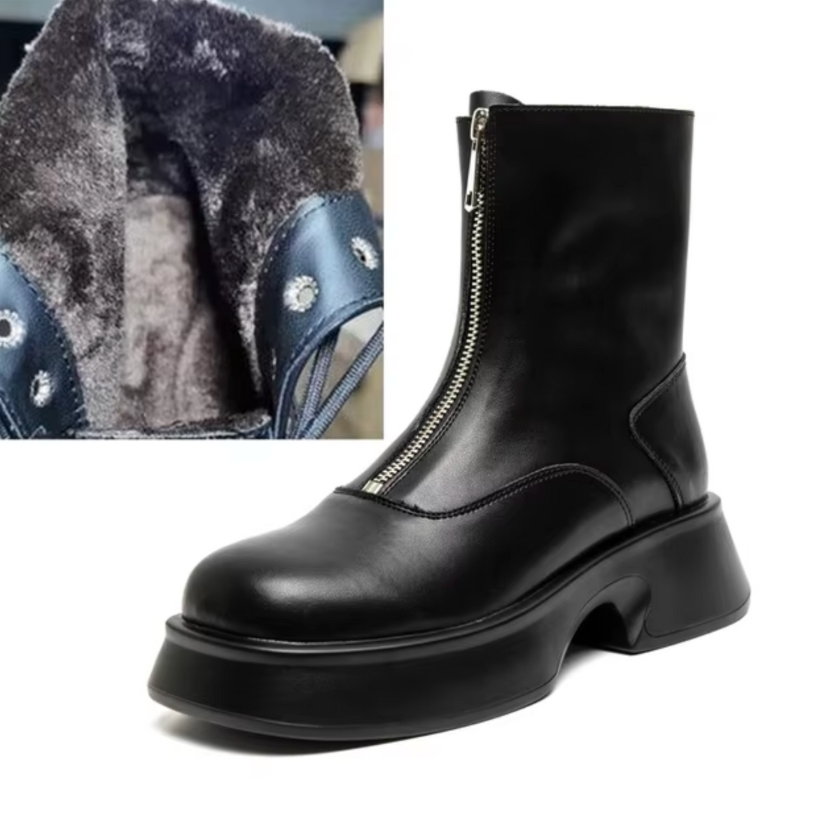 Gefütterte Damen-Winterstiefel, aus Leder, mit Reißverschluss-3