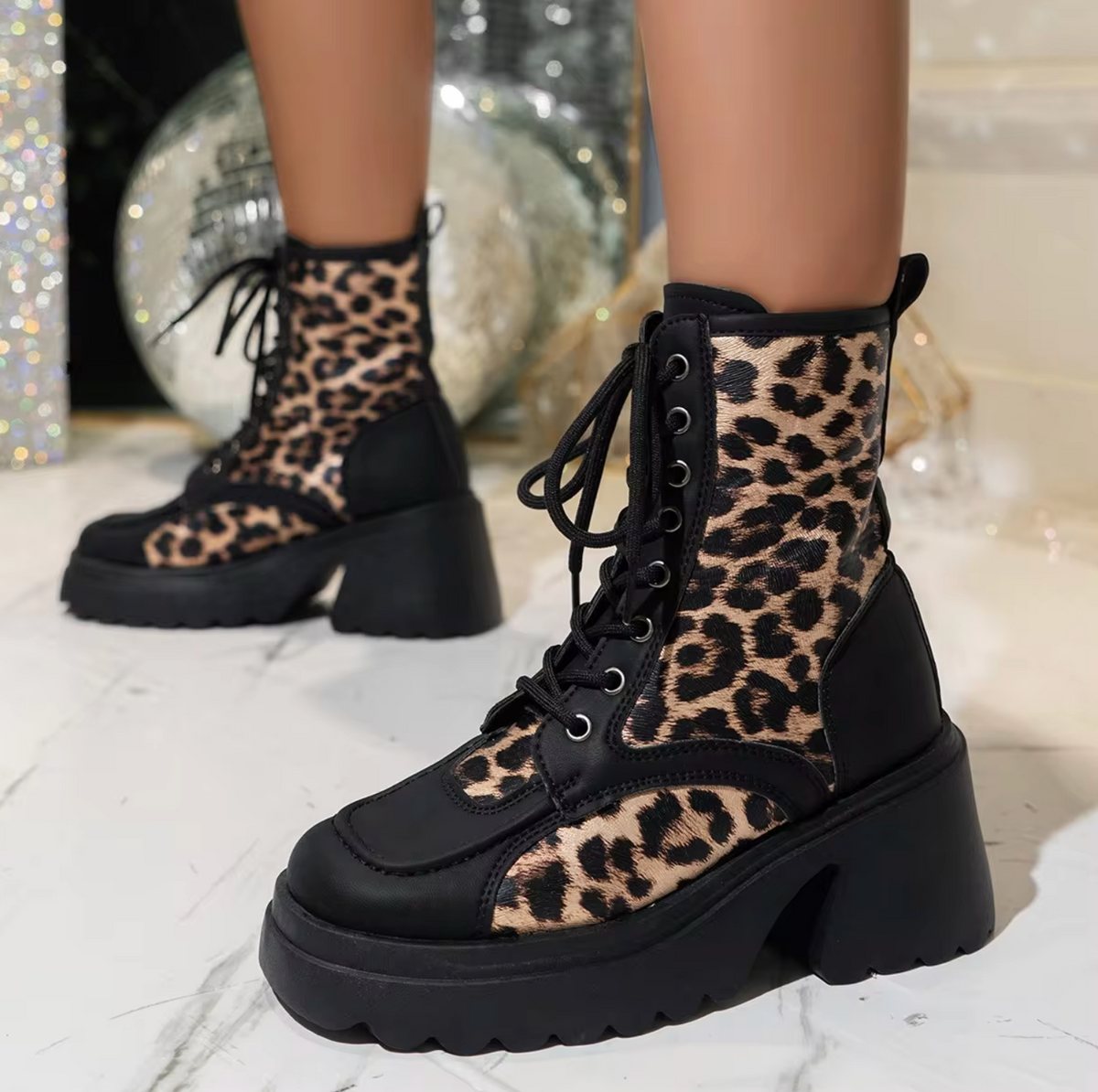 Damen-Stiefel, chunky Absatz, Leder, Leopardenmuster-3