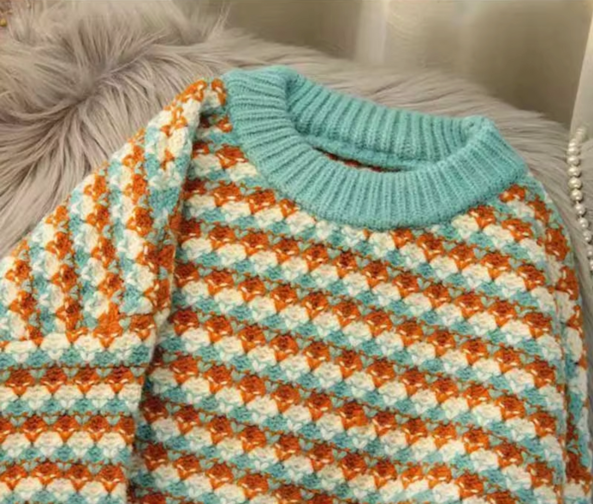 Damen Oversized Pullover Streifen Gestrickt-3