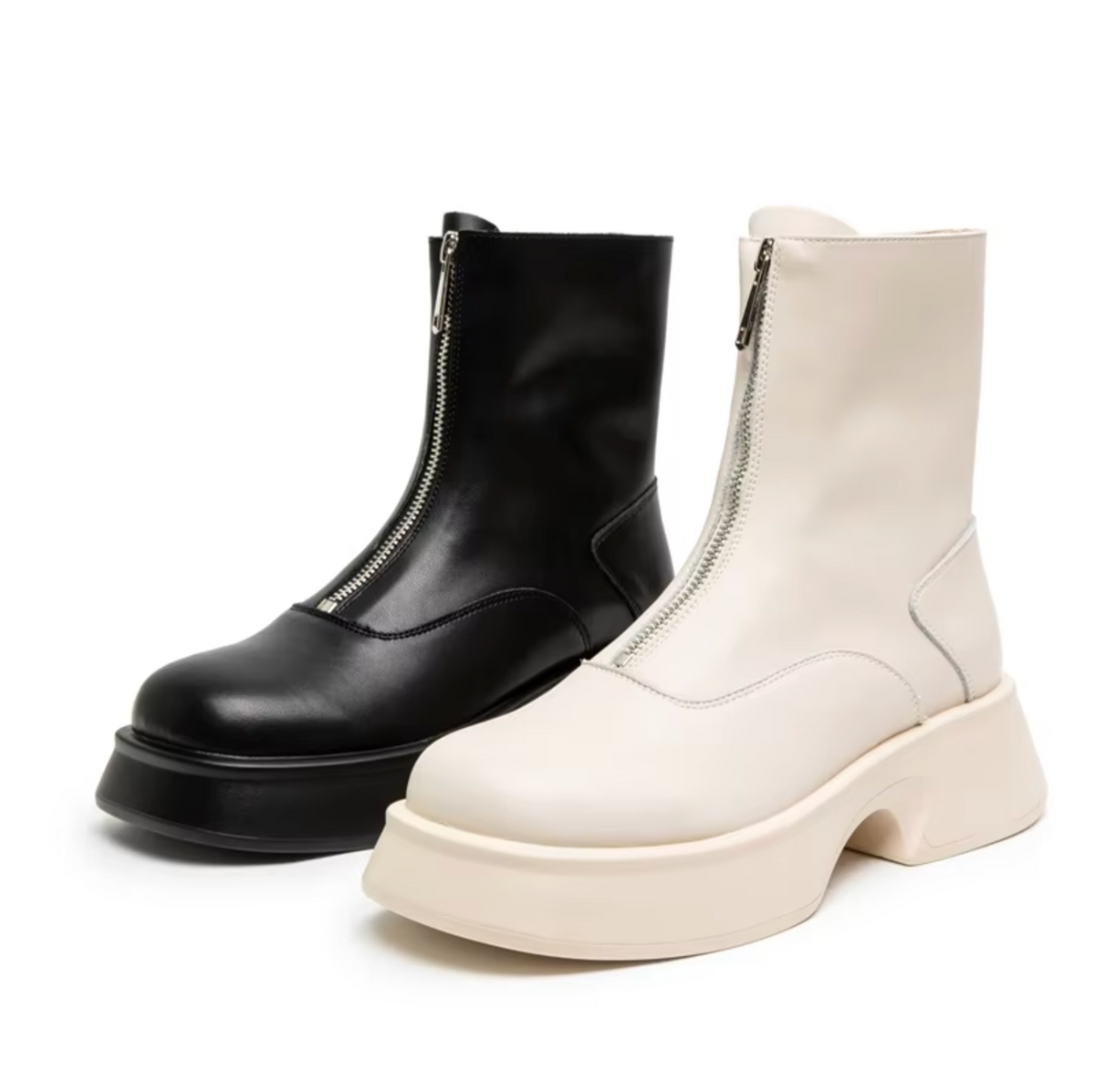 Gefütterte Damen-Winterstiefel, aus Leder, mit Reißverschluss-2