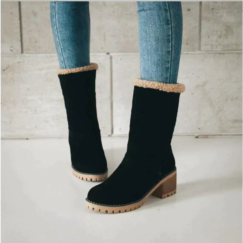 Damen Ankelstiefel Synthetik Pelz Wildleder mit Absatz-2