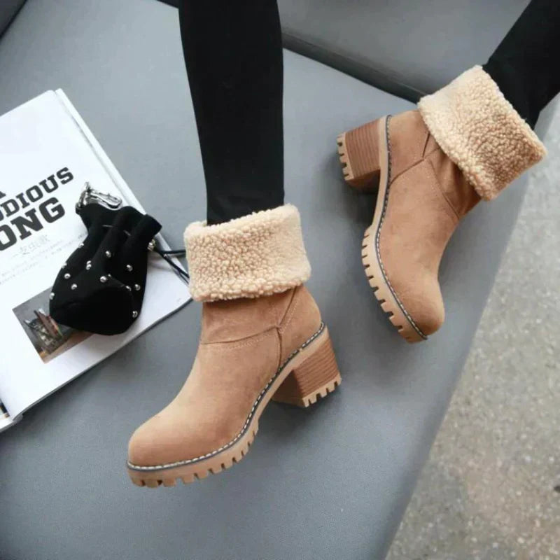 Damen Ankelstiefel Synthetik Pelz Wildleder mit Absatz-3