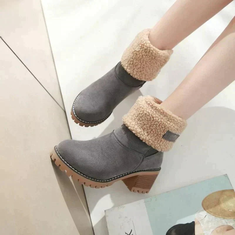 Damen Ankelstiefel Synthetik Pelz Wildleder mit Absatz-4