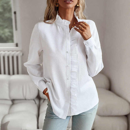 Damen Bluse Langarm mit Rüschen in hochwertigem Material-2