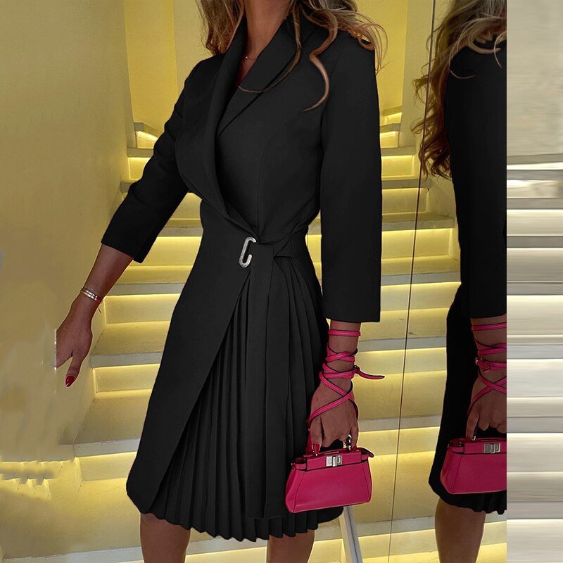 Damen-Kleid, V-Ausschnitt, plissiertes Design, Spezialmaterial-5