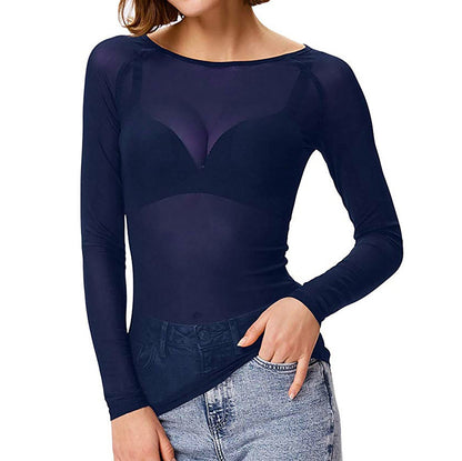 Damen-Party-Tops mit langen Ärmeln aus Mesh-Polyester-2