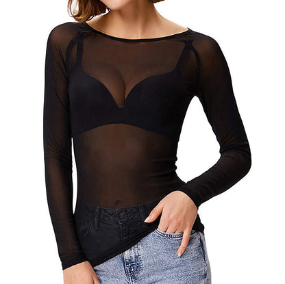 Damen-Party-Tops mit langen Ärmeln aus Mesh-Polyester-1