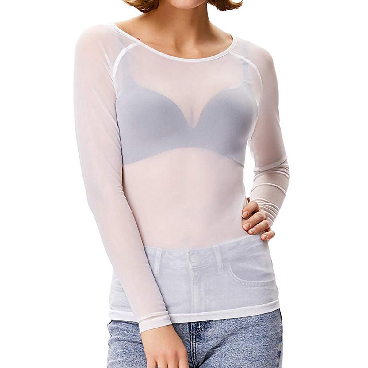 Damen-Party-Tops mit langen Ärmeln aus Mesh-Polyester-3