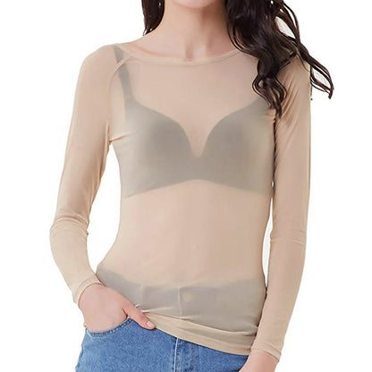 Damen-Party-Tops mit langen Ärmeln aus Mesh-Polyester-4