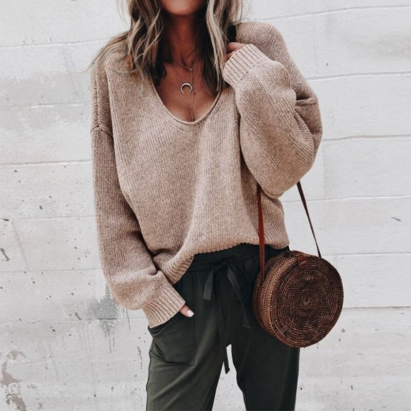 Damen-Strickpullover, V-Ausschnitt, Polyester, für einen lässigen Stil 5