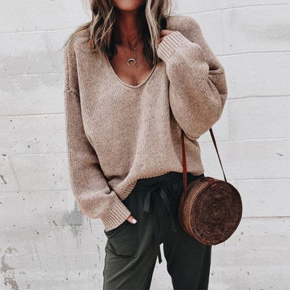 Damen-Strickpullover, V-Ausschnitt, Polyester, für einen lässigen Stil 5