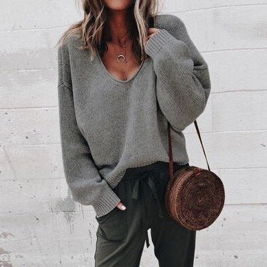 Damen-Strickpullover, V-Ausschnitt, Polyester, für einen lässigen Stil 1