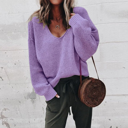 Damen-Strickpullover, V-Ausschnitt, Polyester, für einen lässigen Stil 12