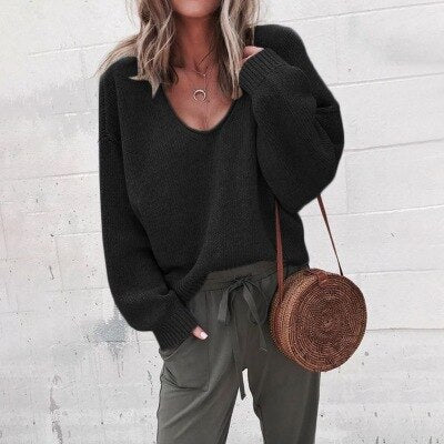 Damen-Strickpullover, V-Ausschnitt, Polyester, für einen lässigen Stil 2