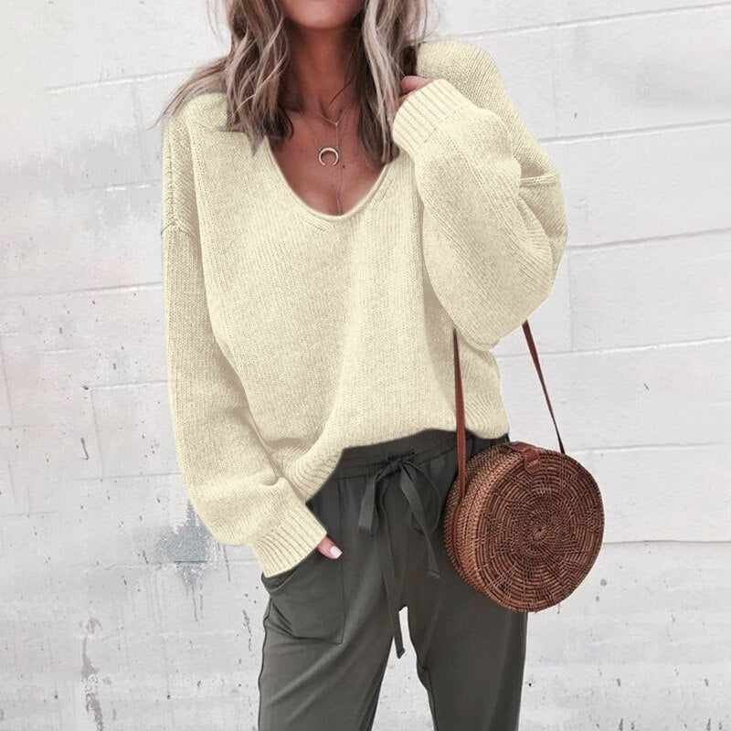 Damen-Strickpullover, V-Ausschnitt, Polyester, für einen lässigen Stil 3