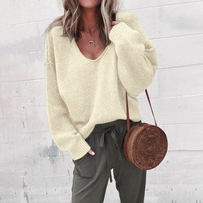 Damen-Strickpullover, V-Ausschnitt, Polyester, für einen lässigen Stil 3